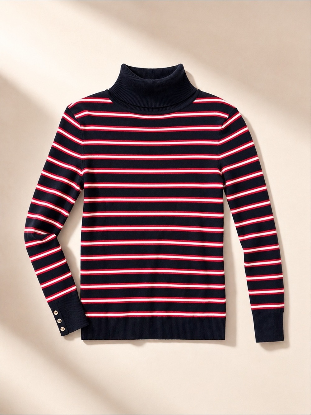 Tommy Hilfiger Turtleneck Sweater Navy Red White Striped Size S